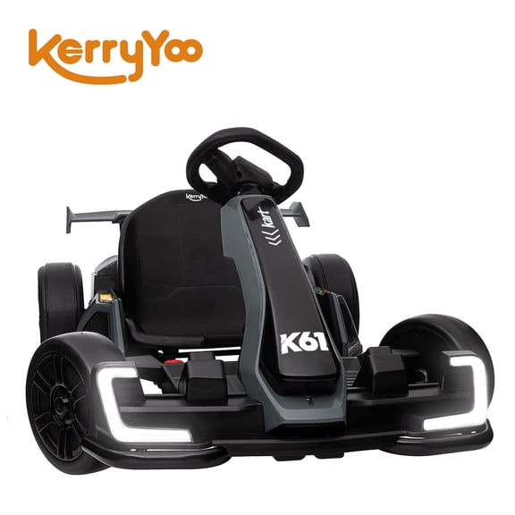 Kerry Yoo K61 Go Kart, 24V Kids Electric Drift Kart,  Ride on Toys for Kids Teen 6+ , 3-position Adjustable Seat, 300W Motors, EVA Tires, 8.5 MPH-Gray