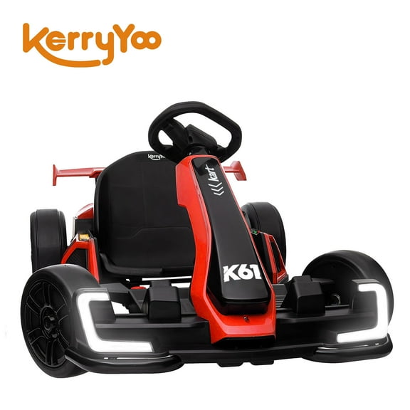 Kerry Yoo K61 Go Kart, 24V Kids Electric Drift Kart, Crazy Cart Ride on Toys for Kids Teen 6+ , 3-position Adjustable Seat, 300W Motors, EVA Tires, 8.5 MPH-Red