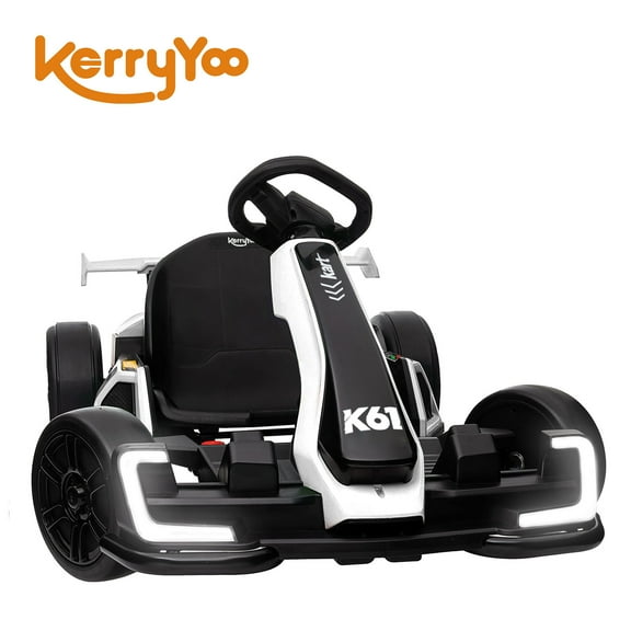 Kerry Yoo K61 Go Kart, 24V Kids Electric Drift Kart, Crazy Cart Ride on Toys for Kids Teen 6  , 3-position Adjustable Seat, 300W Motors, EVA Tires, 8.5 MPH-White
