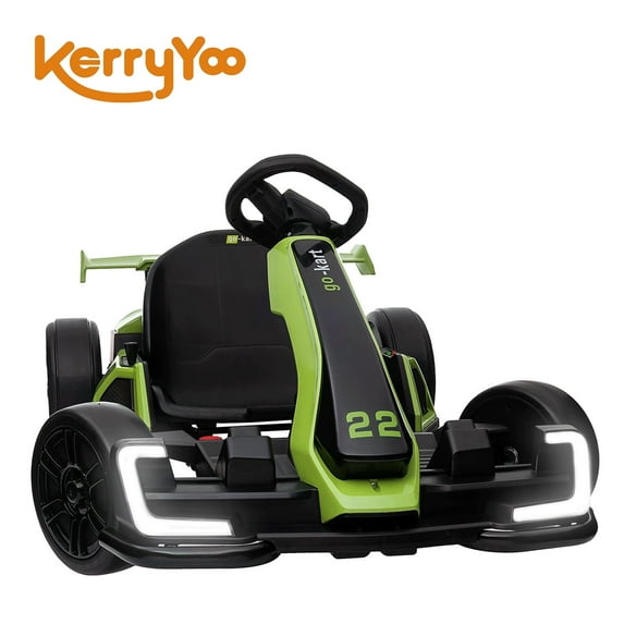 Kerry Yoo K61 Go Kart, 24V Kids Electric Drift Kart, Crazy Cart Ride on Toys for Kids Teen 6+ , 3-position Adjustable Seat, 300W Motors, EVA Tires, 8.5 MPH-Green