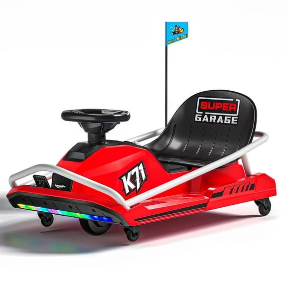 Kerry Yoo K71 Drift Kart, 24V Crazy Cart Go Kart for Kids, Electric Ride on, 300W Brushless Motor, Ages 6+, 360° Drifting,High/Low Speed-Red