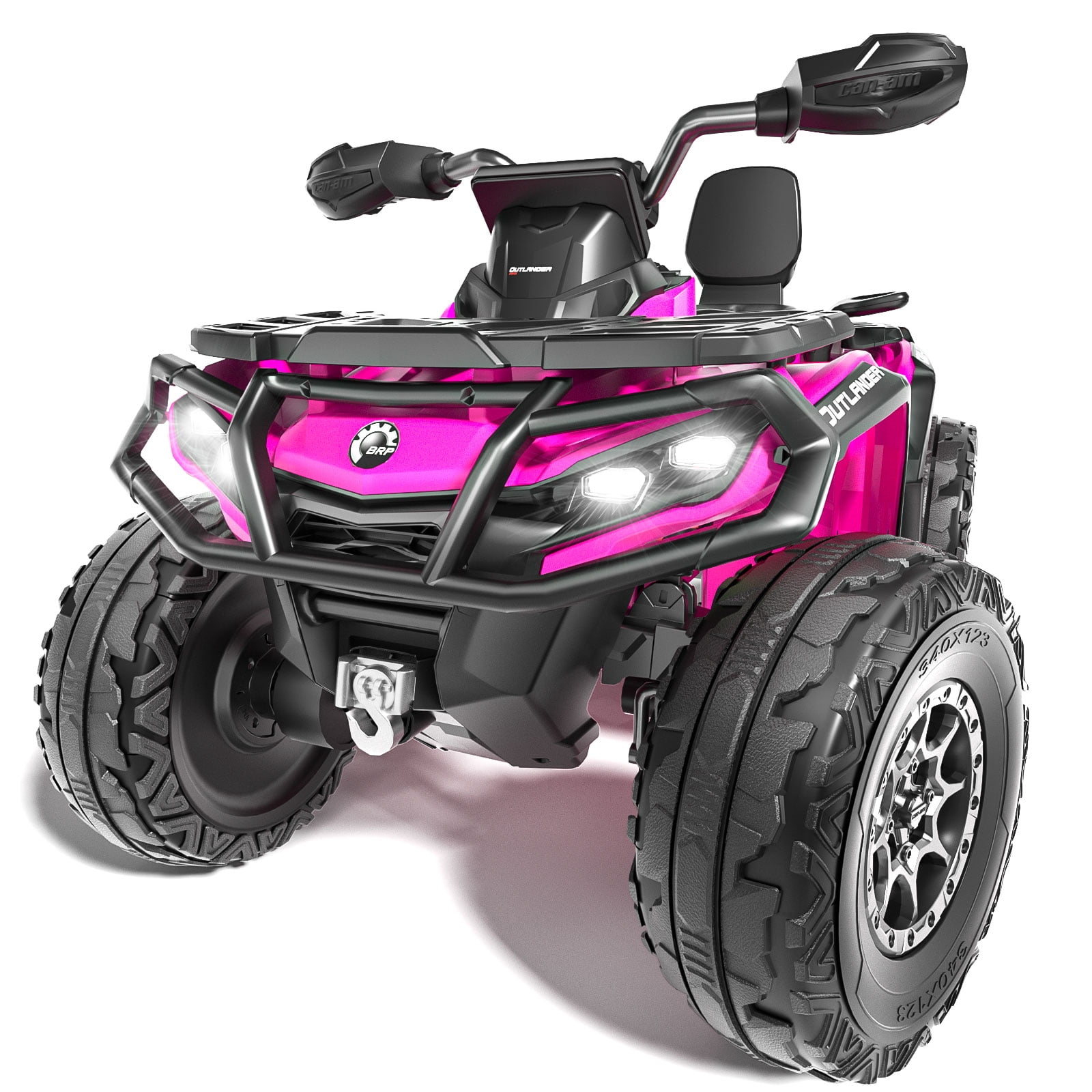Kerry Yoo SAT5 24V Kids ATV, Licensed Can-am 4 Wheeler for Kids, Children Electric Car, 2 Seats, Parental Handle, Suspension, Safety Belt, Music-Pink