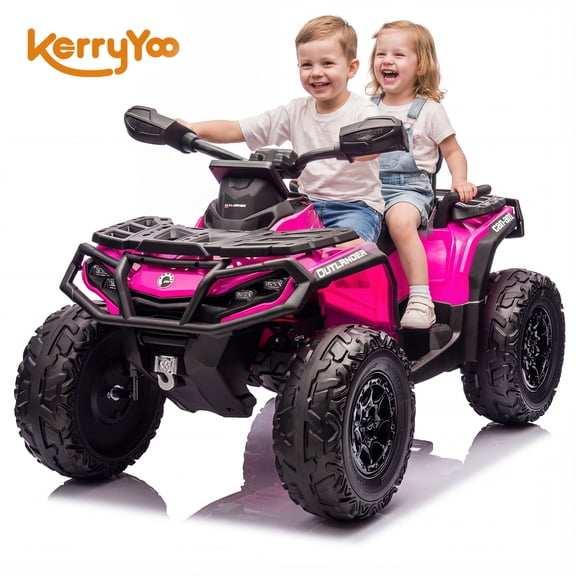 Kerry Yoo SAT5 24V Kids ATV, Licensed Can-am 4 Wheeler for Kids, Children Electric Car, 2 Seats, Parental Handle, Suspension, Safety Belt, Music-Pink