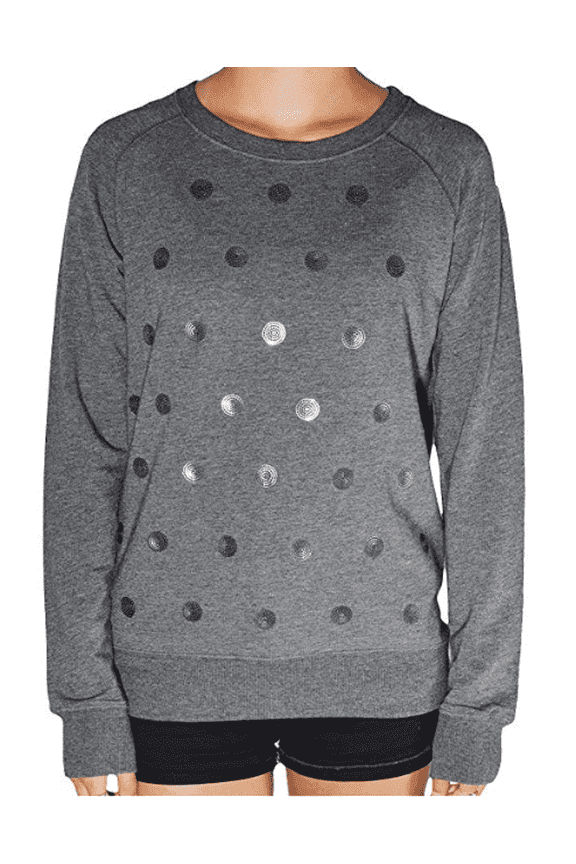 Ladies Long Sleeve Embellished Top - Charcoal Dot (Large)