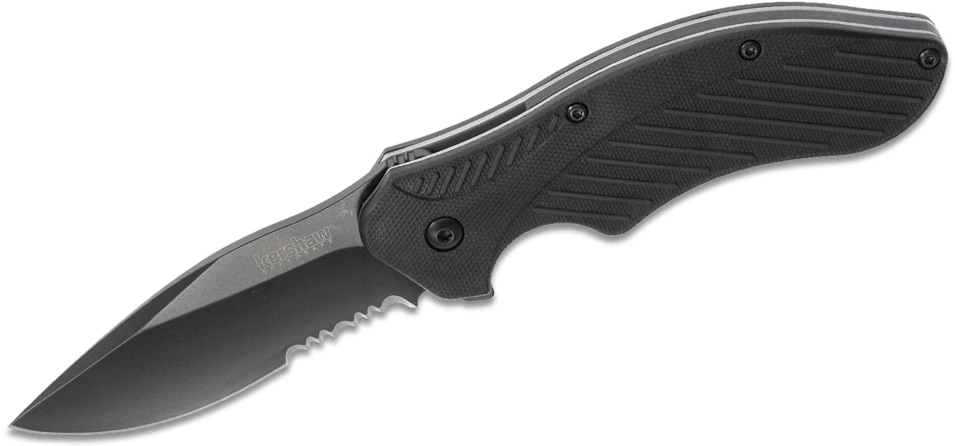 Kershaw Clash Serrated Assisted Open Liner Lock 8Cr13MoV Drop Point Blade with Black-oxide coating EDC Folding Pocket Knife - Black
