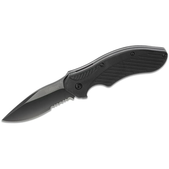 Kershaw Clash Serrated Assisted Open Liner Lock 8Cr13MoV Drop Point Blade with Black-oxide coating EDC Folding Pocket Knife - Black