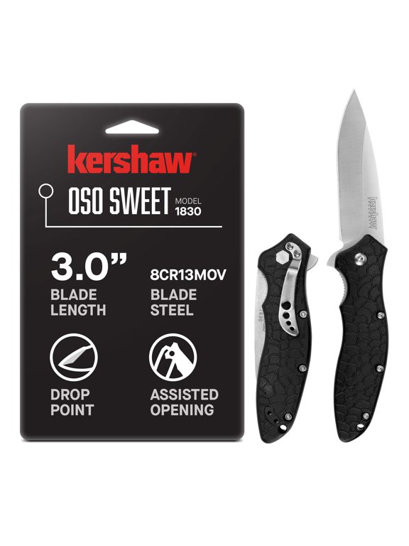 Oso Sweet (1830), Folding Pocketknife, 3.1-Inch 8Cr13MoV Stainless Steel Blade, Satin Finish, Black Glass-Filled Nylon Handle, Liner Lock, Reversible Pocketclip, 3.2 OZ.