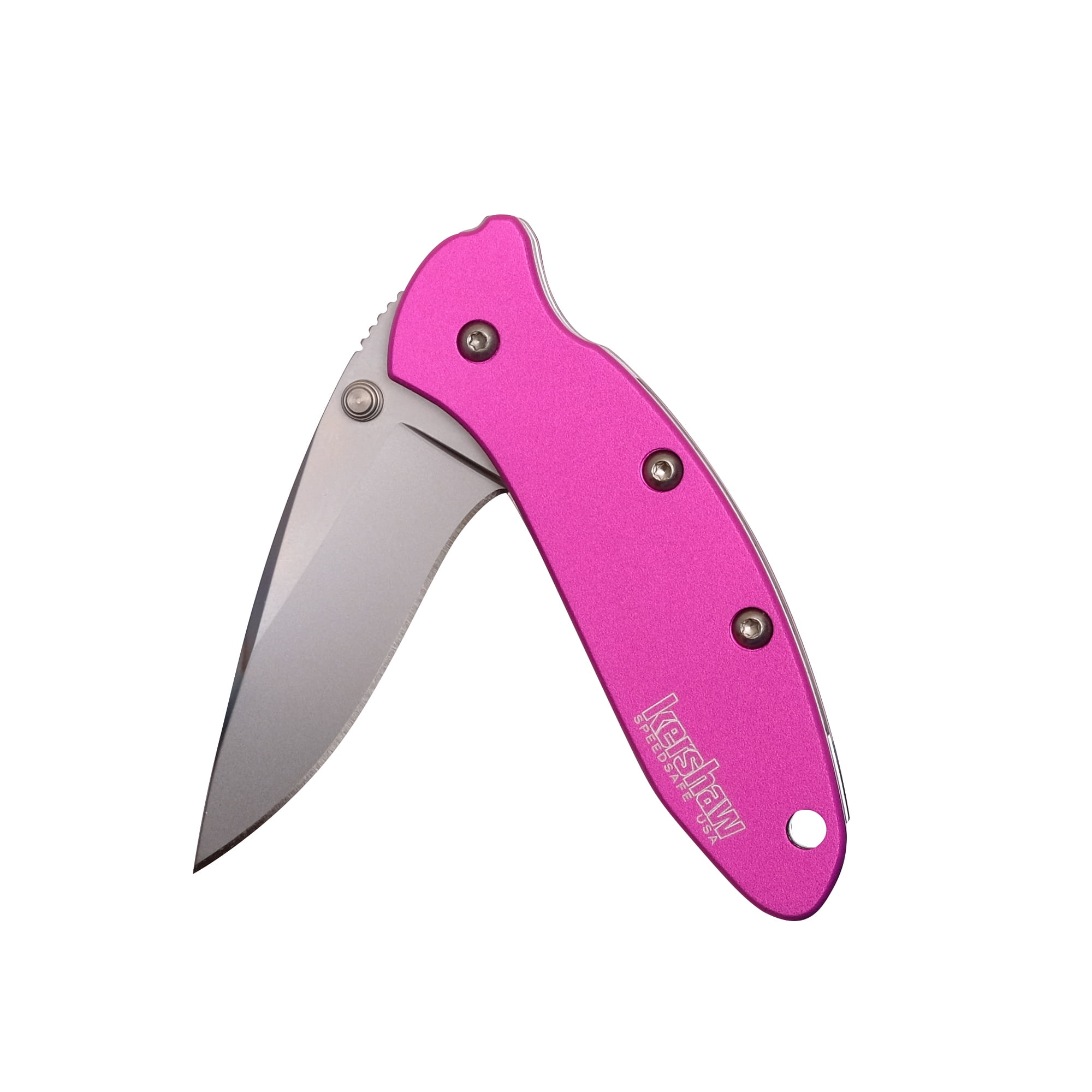 Kershaw Chive Pink (1600PINK), 1.9” 420HC Steel Blade, Non-Reflective Bead-Blasted Finish, Jewel-Tone Pink Anodized Aluminum Handle, SpeedSafe Assisted Opening System, Liner Lock, Tip-Lock, 1.5 oz.
