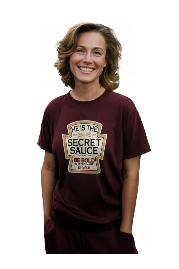 Unisex Short Sleeve Casual T-Shirt, Secret Sauce, Maroon, SM
