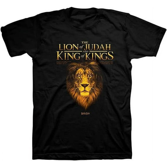 Kerusso The Lion of Judah and King of Kings Black Cotton Crew Neck T-Shirt, Small