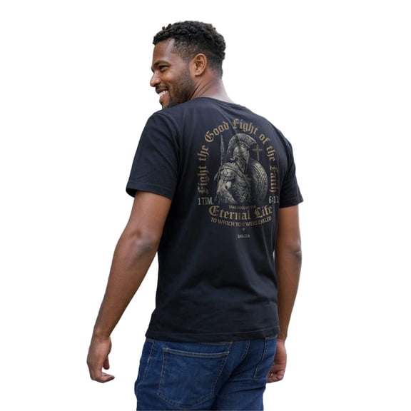 Kerusso Unisex Short Sleeve Casual T-Shirt, Fight The Good Fight, Black, SM