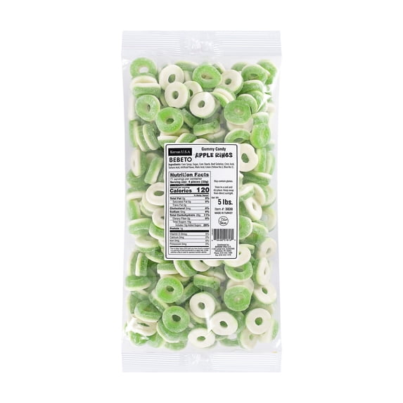 Kervan Candy Bebeto Apple Rings - Fruity, Soft, Sweet & Sour Gummy Ring Candy Bulk for Kids, Gift Snacks and Parties - Apple Gummies Big Party Size Bag (5 lbs)
