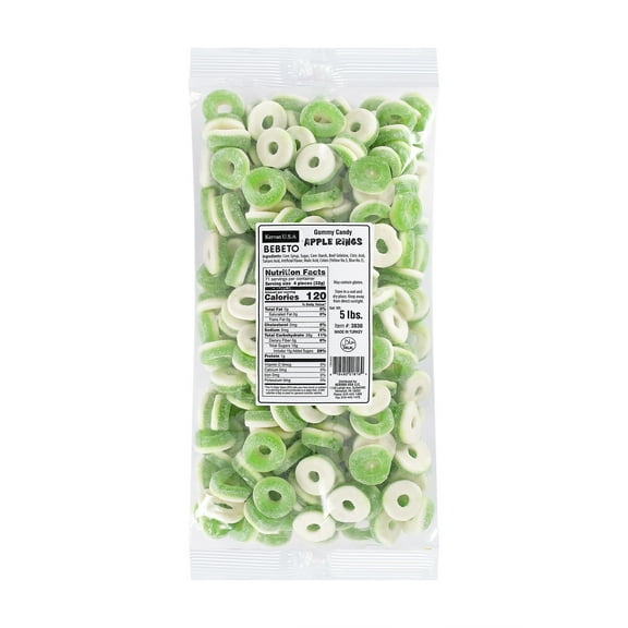 Kervan Candy Bebeto Apple Rings - Fruity, Soft, Sweet & Sour Gummy Ring Candy Bulk for Kids, Gift Snacks and Parties - Apple Gummies Big Party Size Bag (5 lbs)