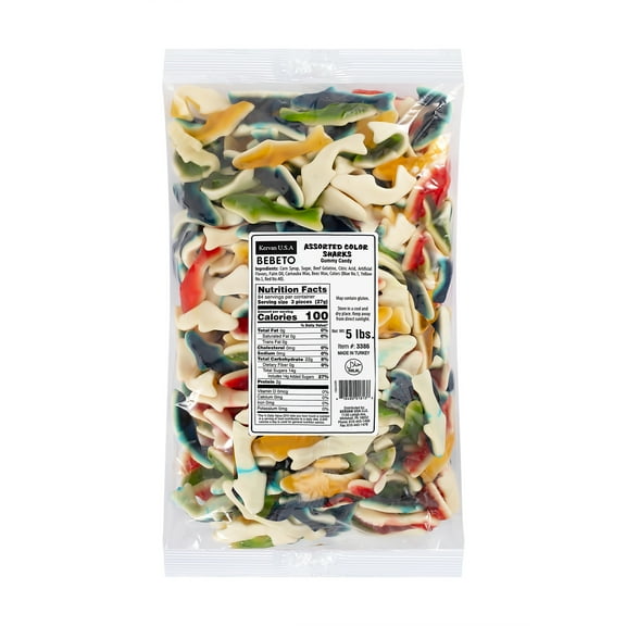 Kervan Candy Bebeto Assorted Color Sharks - Fruity, Soft & Sweet Gummy Candy Bulk for Kids, Gift Snacks and Parties - Assorted Color Sharks Gummies Party Size Bag (5 lbs)