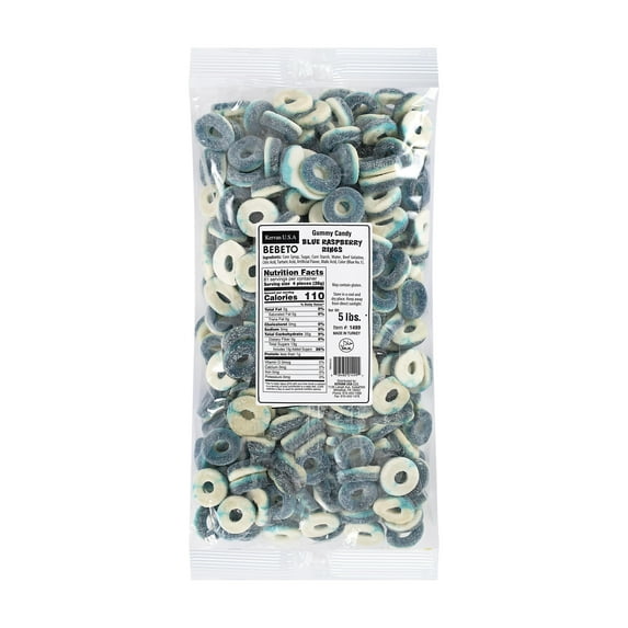 Kervan Candy Bebeto Blue Raspberry Rings - Fruity, Soft, Sweet & Sour Gummy Candy Bulk for Kids, Gift Snacks and Parties - Blue Raspberry Gummies Party Size Bag (5 lbs)
