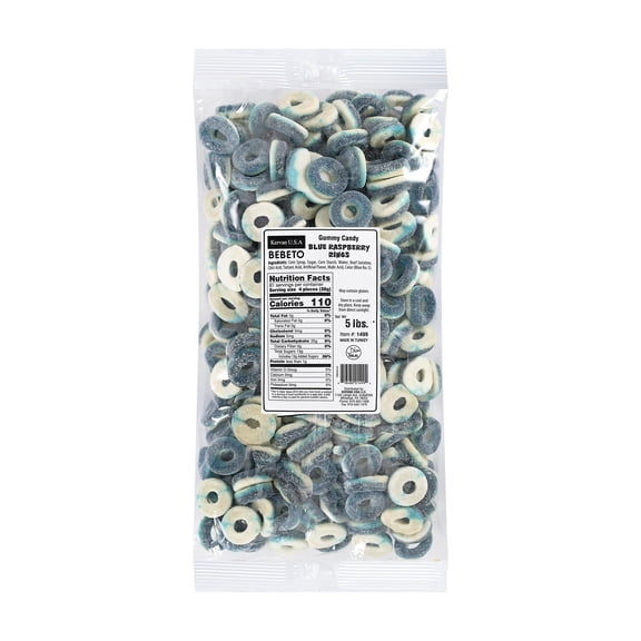 Kervan Candy Bebeto Blue Raspberry Rings - Fruity, Soft, Sweet & Sour Gummy Candy Bulk for Kids, Gift Snacks and Parties - Blue Raspberry Gummies Party Size Bag (5 lbs)