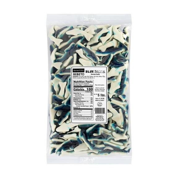 Kervan Candy Bebeto Blue Shark Gummies - Fruity, Soft & Sweet Gummy Candy Bulk for Kids, Gift Snacks and Parties - Big Party Size Bag Blue Sharks (5 lbs)