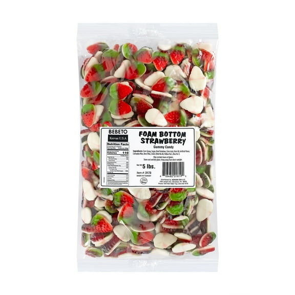 Kervan Candy Bebeto Foam Bottom Strawberry Gummies - Fruity, Soft & Sweet Gummy Candy Bulk for Kids, Gift Snacks and Parties - Strawberry Gummies Big Party Size Bag (5 lbs)