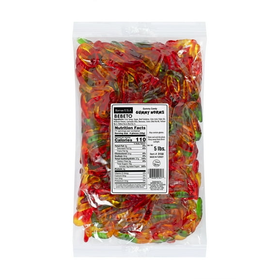 Kervan Candy Bebeto Gummy Worms - Fruity, Soft & Sweet Gummy Candy Bulk for Kids, Gift Snacks and Parties - Classic Worms Gummies Big Party Size Bag (5 lbs)