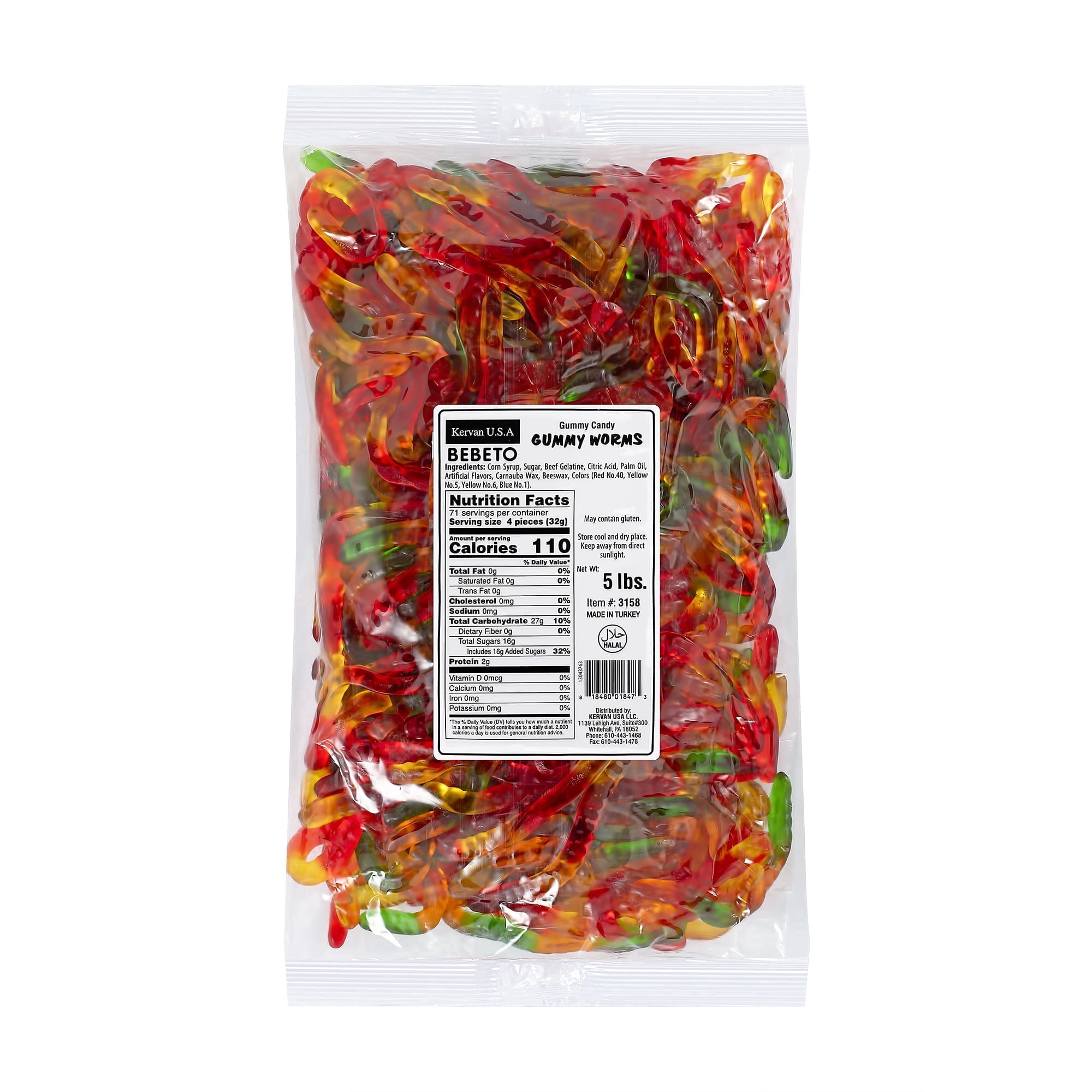 Kervan Candy Bebeto Gummy Worms - Fruity, Soft & Sweet Gummy Candy Bulk for Kids, Gift Snacks and Parties - Classic Worms Gummies Big Party Size Bag (5 lbs)