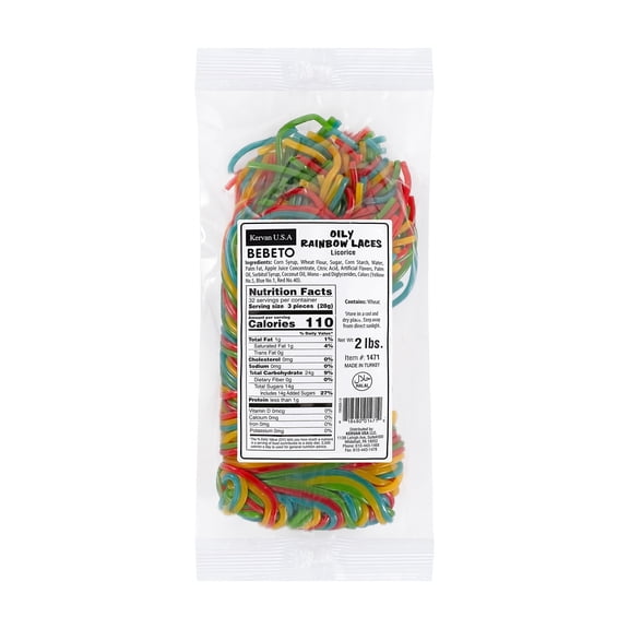 Kervan Candy Bebeto Rainbow Licorice Laces, Soft & Chewy Halal Licorice Candy, 2 lb Bulk Bag