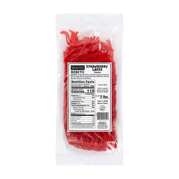 Kervan Candy Bebeto Strawberry Licorice Laces, Soft & Chewy Halal Licorice Candy, 2 lb Bulk Bag