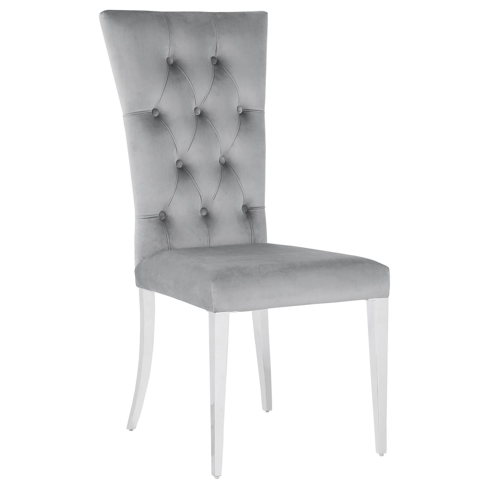 Elegant Grey Velvet Parsons Side Chair with Chrome Metal Legs