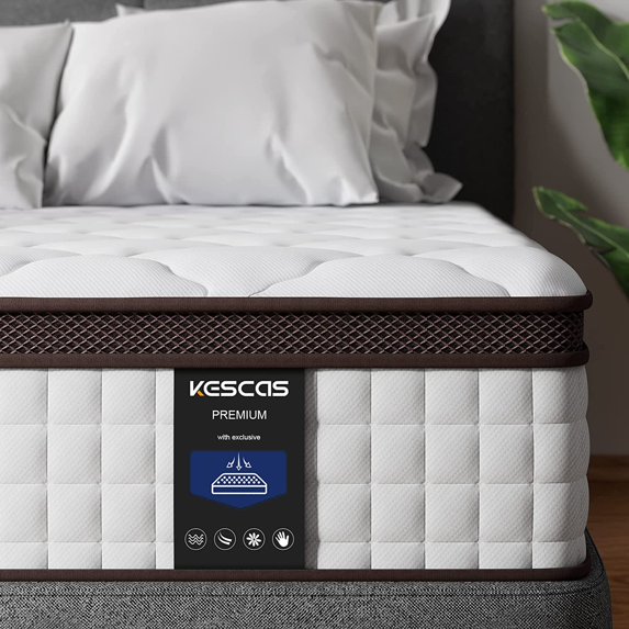 Kescas 10 Inch Hybrid Mattress Queen, Medium Firm Innersprings Mattress for Motion Isolation, Pressure Relieving