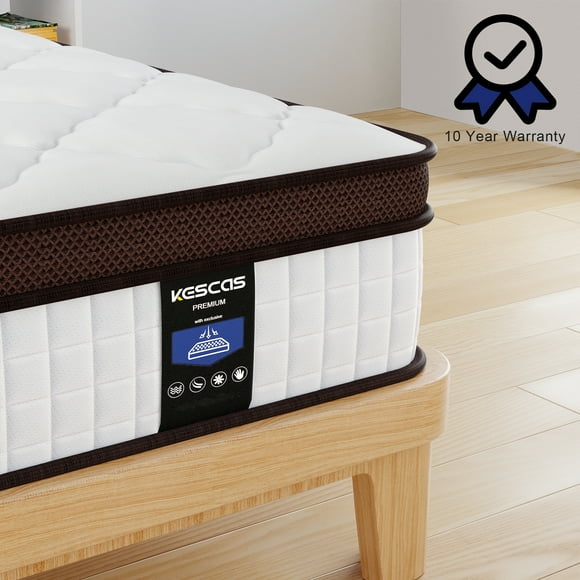 Kescas 12 Inch Memory Foam Hybrid Queen Mattress - Heavier Coils for Durable Support - Pocket Innersprings for Motion Isolation - Pressure Relieving - Medium Firm - Made in North America