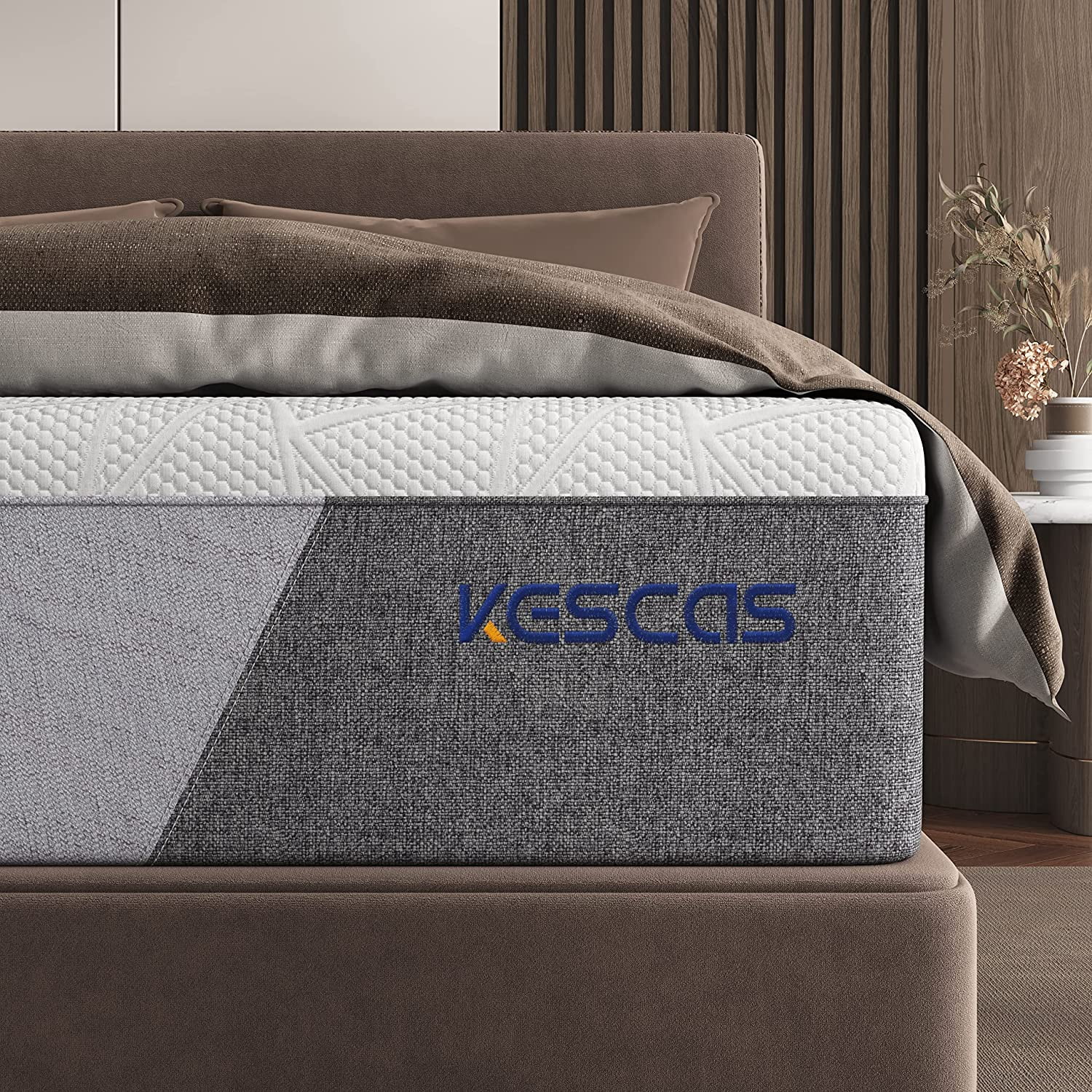 Kescas Queen Size Hybrid Mattress, 10 inch Queen Mattress with Bamboo Charcoal Cooling Gel Infused Memory Foam, Edge Support, Medium Firm, Moisture Wicking Cover