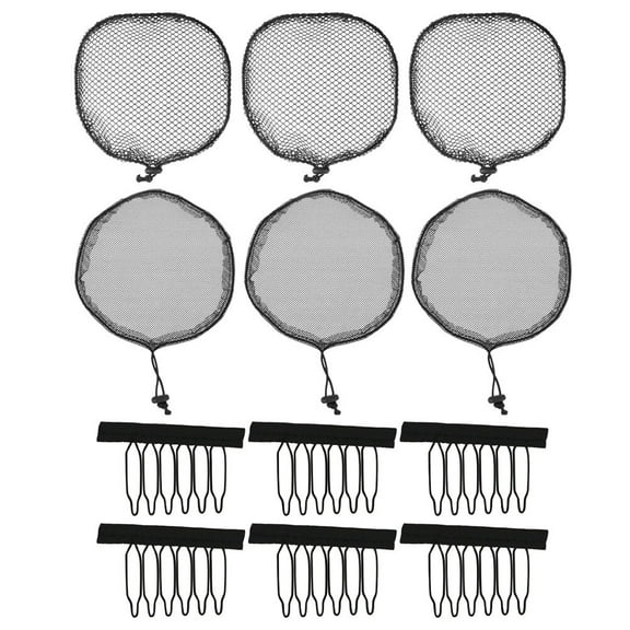 Kesenlong 1 Set Black Weaving Net Caps Elastic Drawstring Ponytail Hair Net Wig Making Tools