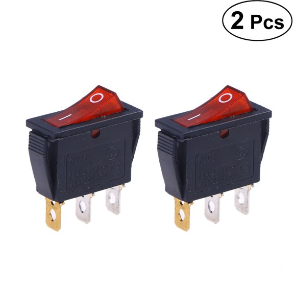 Kesenlong 2 PCS 220V 6A 3 Car Rocker Switches Red Light Push Buttons (Black)