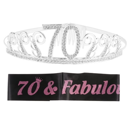 Kesenlong 70th Birthday Tiara Sash Set: Rhinestone Crown & Headwear