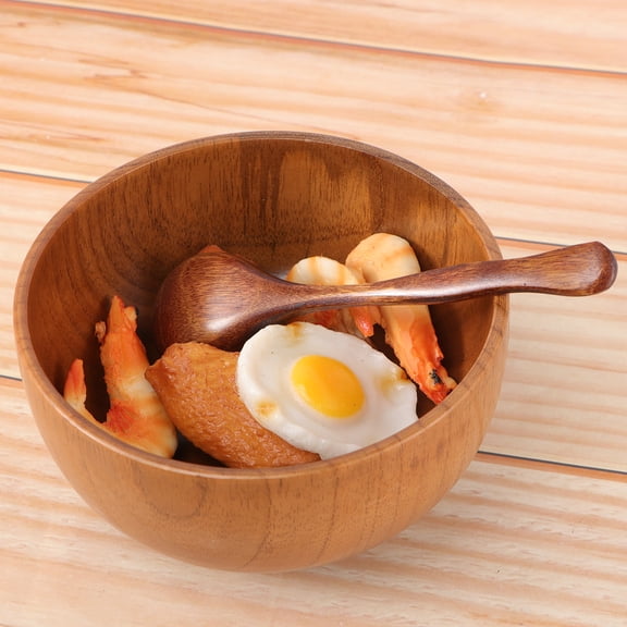 WASHWEPE Food Serving Bowl Set Simple Design Wood Brown 2Pcs 3.7In