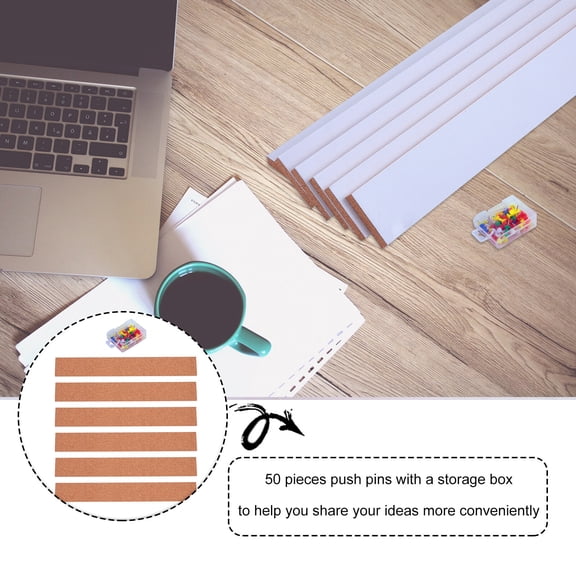 WASHWEPE Cork Notice Board Cork Bulletin Bar Strips Light Brown 1 Set 14.96 x 2.01 x 0.39 Inch