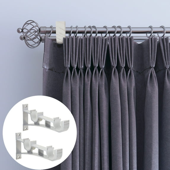 Kesenlong Curtain Bracket 2PCS Curtain Fittings Aluminum Alloy Double Bracket Fish Type Double Code Curtain Rod Bracket(White)