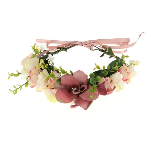 Kesenlong Flower Wreath Headband Crown Floral Garland Bohemia for Festival Wedding (Dark Pink)