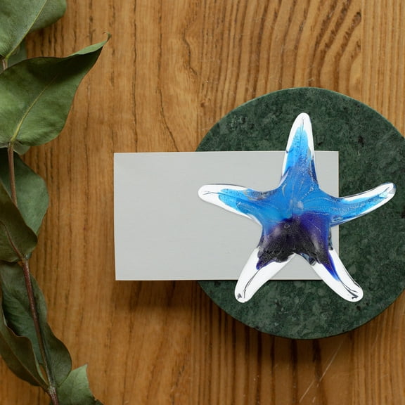 WASHWEPE Indoor Glass Sea Star Decor 1Pack Blue Crystal Desktop Decoration