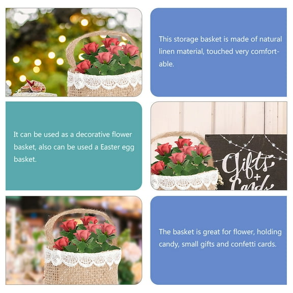 Kesenlong Linen Basket 6pcs Handheld Burlap Basket Easter Eggs Storage Basket Wedding Flower Girl Basket