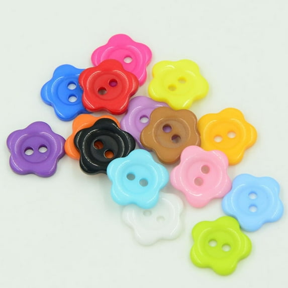 100pcs Plum Blossom Flower Buttons Garment Plastic Fastener for DIY Decoration Mixed Colors