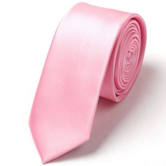 Kesenlong Satin necktie Men Leisure Pure Color Slim Narrow Arrow Necktie Skinny Tie (Pink)