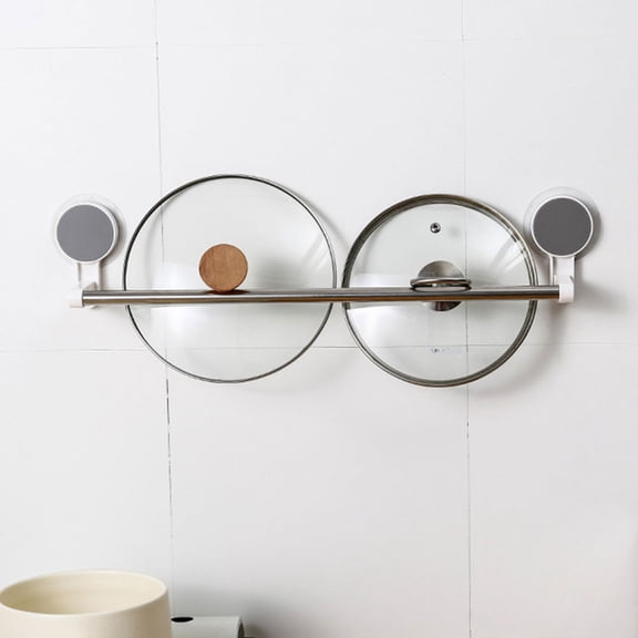 Kesenlong Towel Rack 2pcs Stainless Steel Towel Hanging Rack Suction Cup Towel Rod Towel Pole Pot Cover Supporting Shelf for Kitchen Bathroom (Single Pole White)