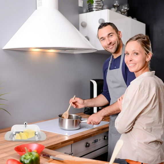 Kesenlong butter container 1pc Stainless Steel Bread Tray Butter Dish Butter Keeper Butter Storage Dish with Clear Lid