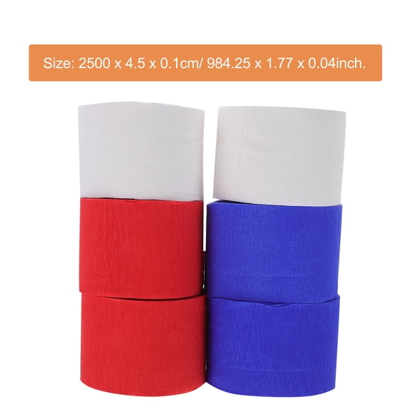 Kesenlong crepe paper 6pcs Crepe Paper Rolls Colored Streamer Paper Party Decorations for Birthday Wedding Festival (White+Red+Royal-blue)