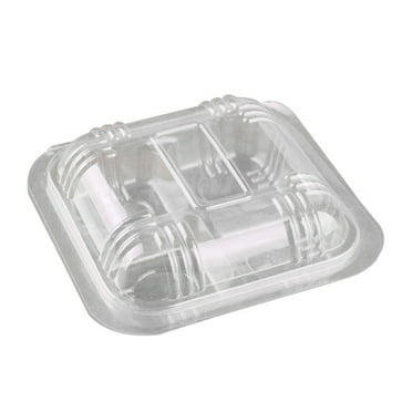 Kesenlong plastic box 100pcs Disposable Transparent Plastic Boxes Hinged Lid Four-grid Takeout Food Containers for Desserts Fruits