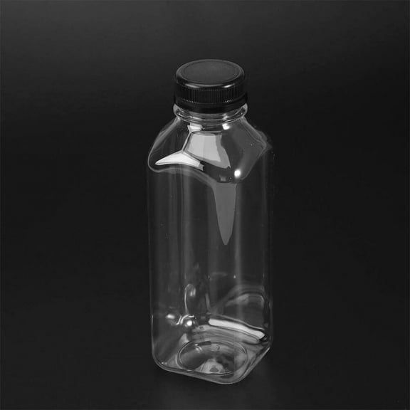 Kesenlong storage bottle 6PCS Transparent PET Bottles Plastic Empty Storage Containers with Lids for Beverage Drink Bottle Juice Bottle Jar (Black Caps)