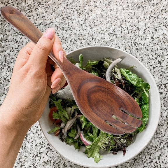 WASHWEPE Acacia Salad Serving Fork Spoon Light Brown 1Pack 10.2X2.7X0.8In
