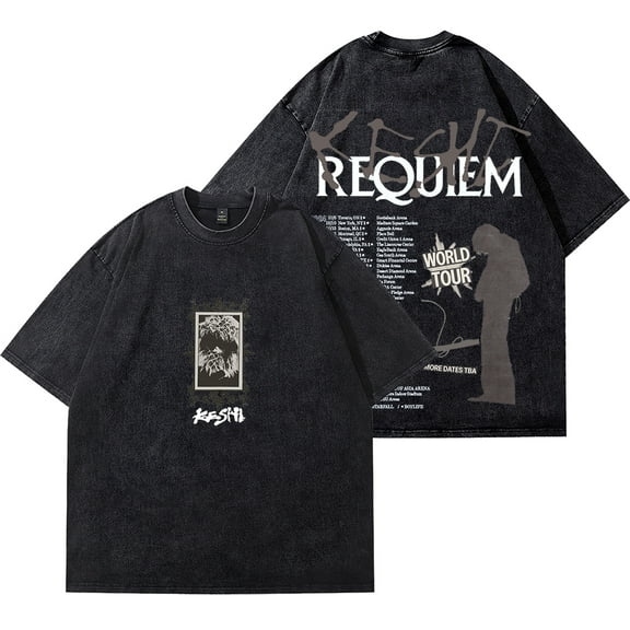 Keshi Requiem World Tour Merch Vintage Wash Cotton T-Shirts Cosplay Women Men Fashion Short Sleeve