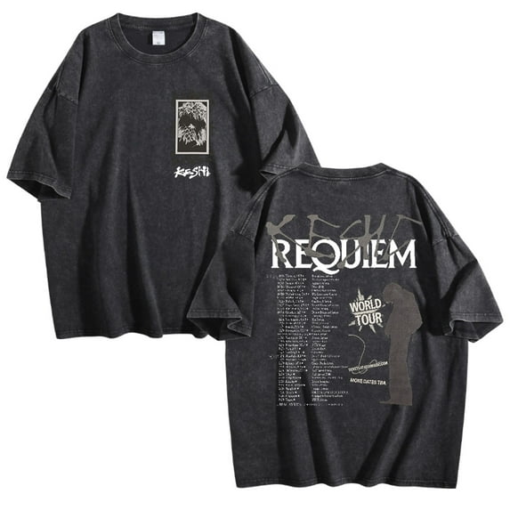 Keshi Requiem World Tour Washed Cotton Tshirt Hip Hop Short Sleeve Vintage 90s Tees