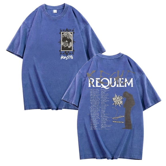 Keshi Requiem World Tour Washed Cotton Tshirt Hip Hop Short Sleeve Vintage 90s Tees